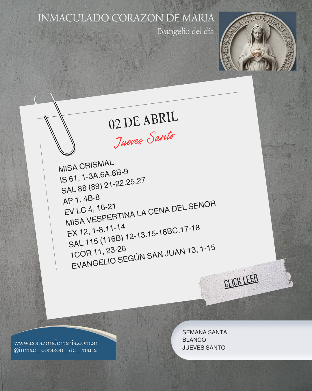 Jueves Santo – Estar en presencia del Señor , mirarlo a Él, vivir para Él.