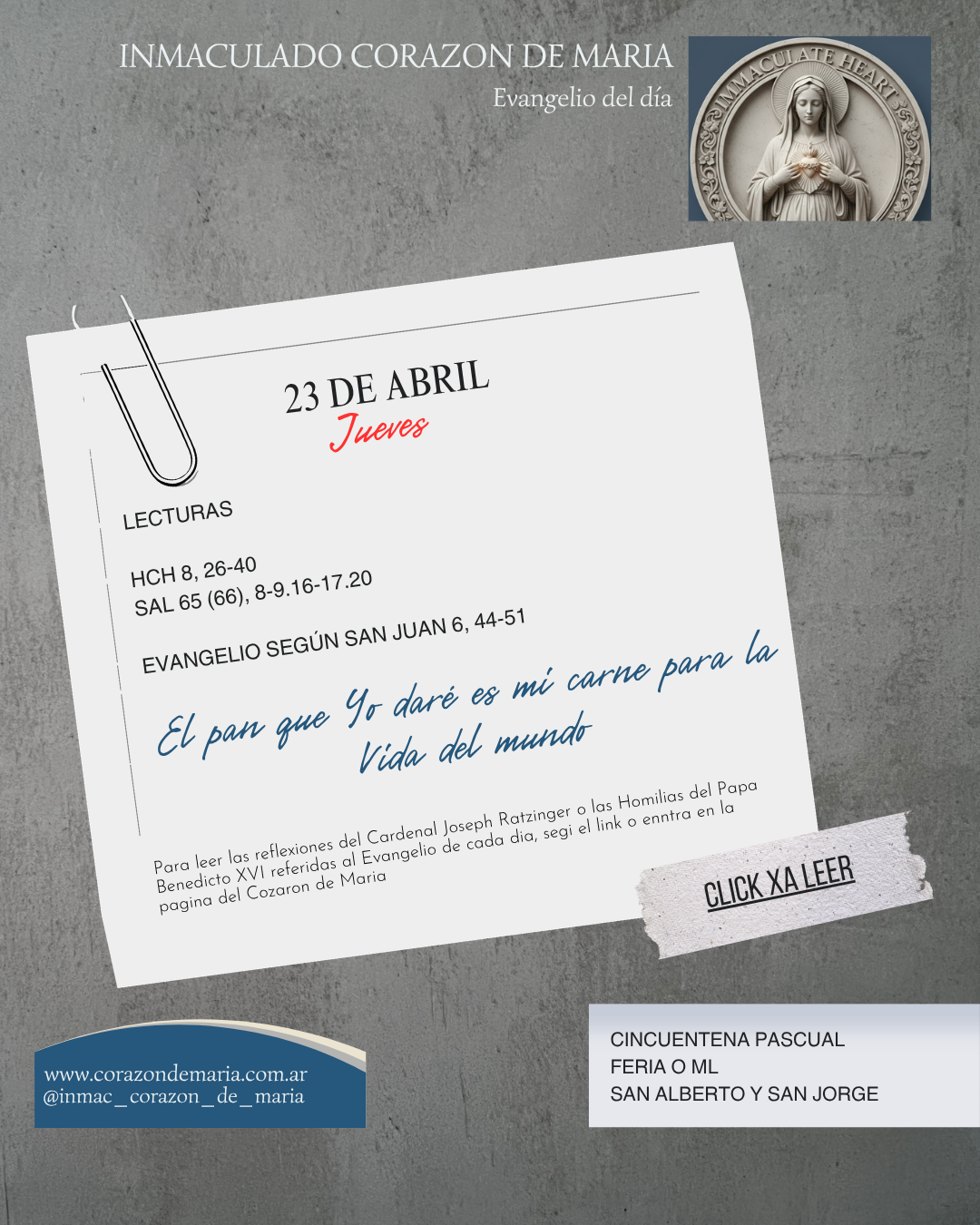 El pan que Yo daré es mi carne para la Vida del mundo