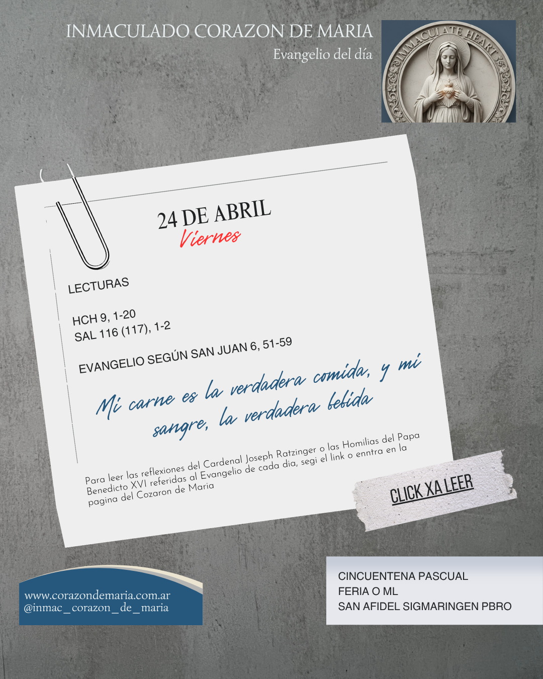 Mi carne es la verdadera comida, y mi sangre, la verdadera bebida