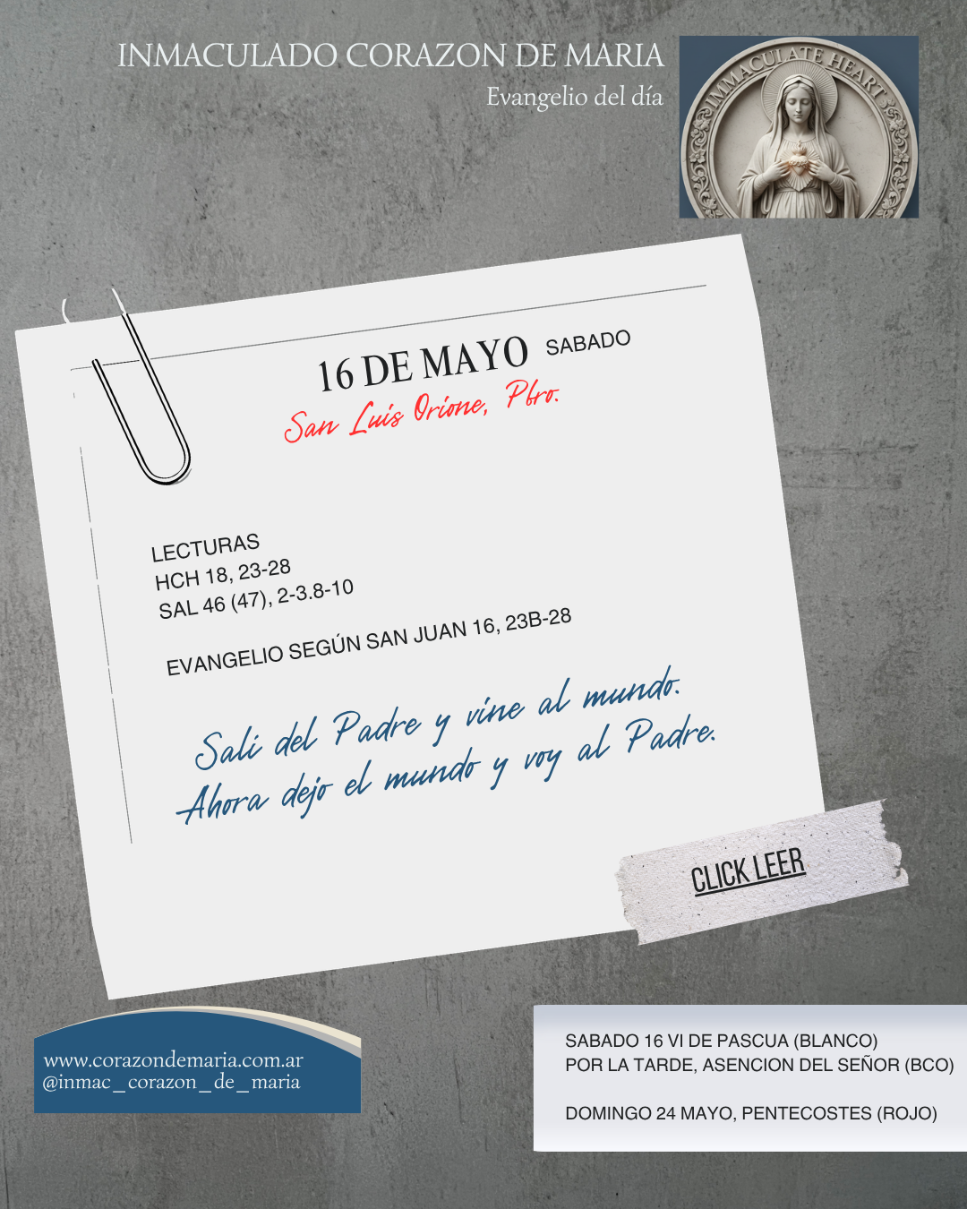 Salí del Padre y vine al mundo. Ahora dejo el mundo y voy al Padre.