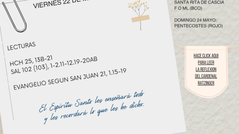 El Espíritu Santo les enseñará todo y les recordará lo que les he dicho.