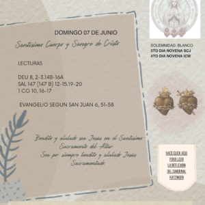 Bendito y alabado sea Jesús en el Santísimo Sacramento del Altar. Sea por siempre bendito y alabado Jesús Sacramentado.