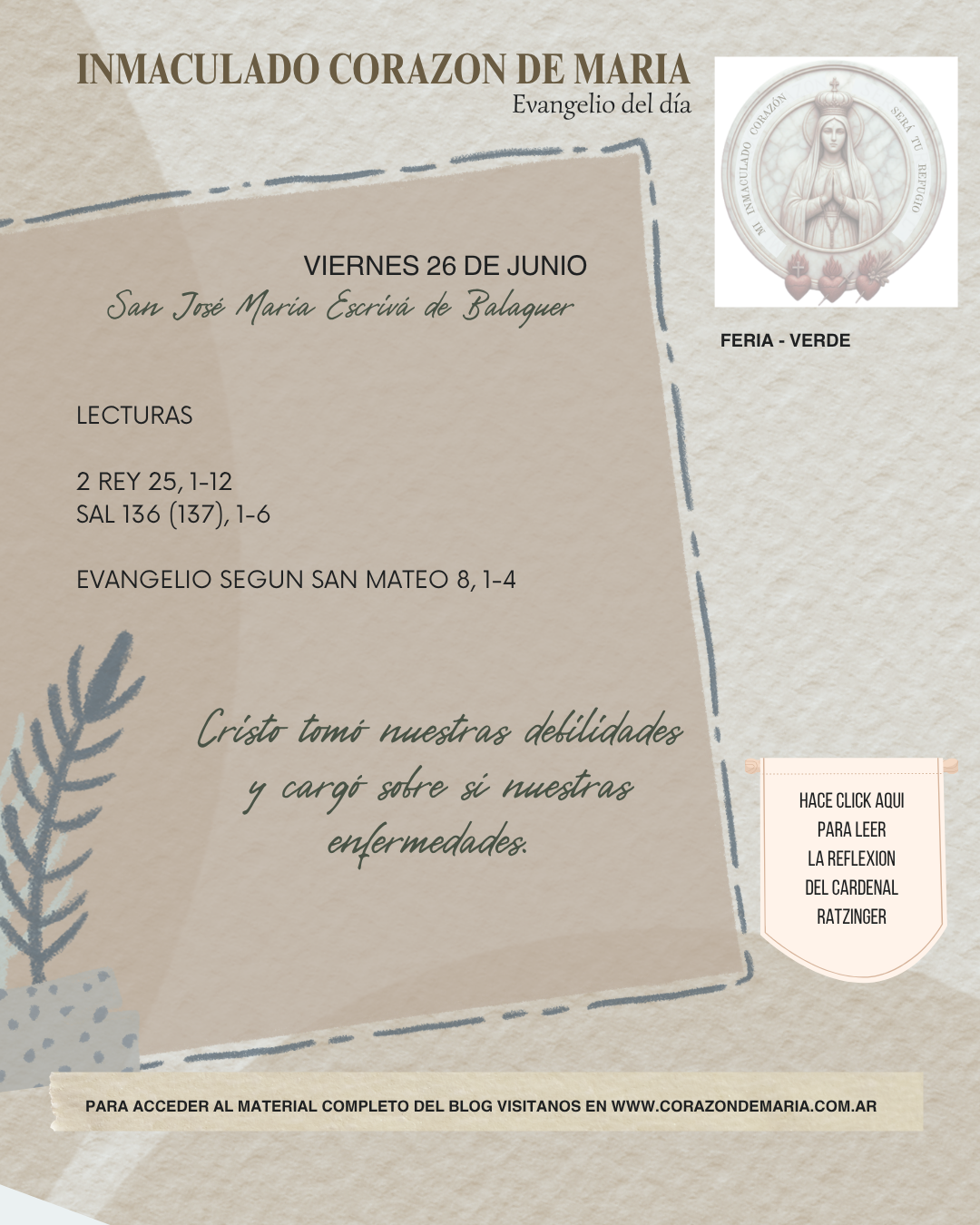 Cristo tomó nuestras debilidades y cargó sobre sí nuestras enfermedades.