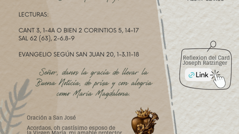 Señor, danos la gracia de llevar la Buena Noticia de prisa y con alegría como María Magdalena.