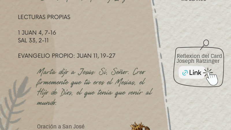 Marta dijo a Jesús: Sí, Señor. Creo firmemente que tú eres el Mesías, el Hijo de Dios, el que tenía que venir al mundo.