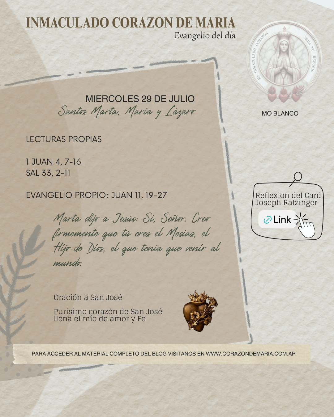 Marta dijo a Jesús: Sí, Señor. Creo firmemente que tú eres el Mesías, el Hijo de Dios, el que tenía que venir al mundo.