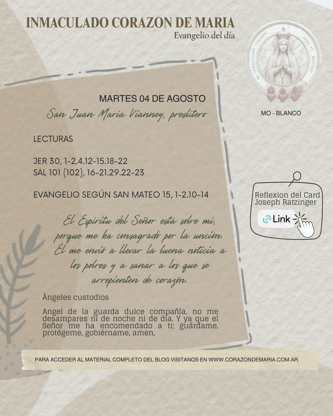 El Espíritu del Señor está sobre mí, porque me ha consagrado por la unción. Él me envió a llevar la buena noticia a los pobres y a sanar a los que se arrepienten de corazón.